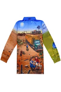 Manufacture Men's Long Sleeve Polo Shirt Dye Sublimation Design Whole Printing Three Buttons Dye Sublimation Polo Shirt Dye Sublimation Supplier Aussie Farm P1433 front view